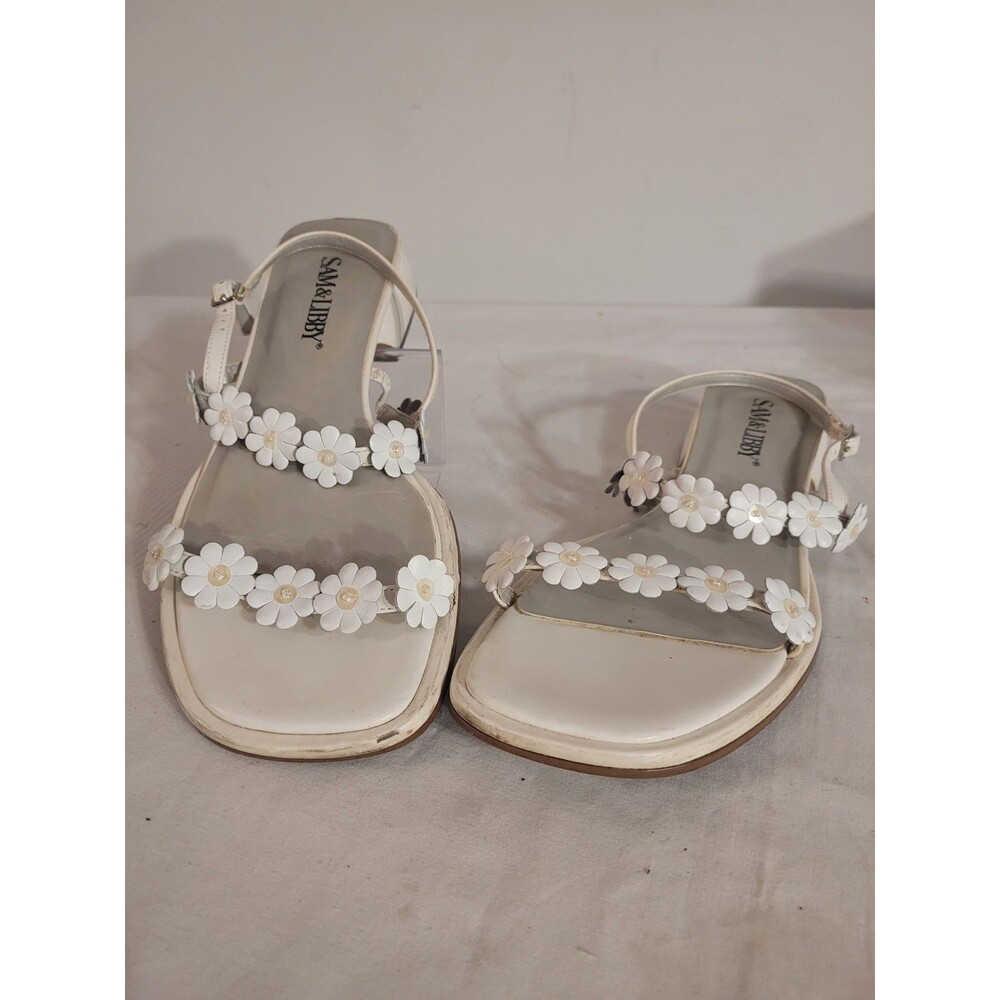Sam&Libby White Yellow Daisy Open Toe Sandals Wmns Sz 8.5